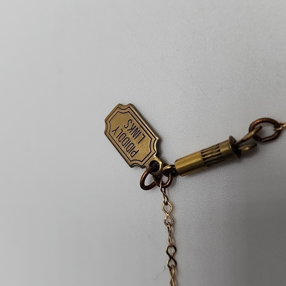 Art Nouveau Necklace Pididdly Links Kingston NY Pink Carved Glass Brass 14" VTG - Picture 7 of 10